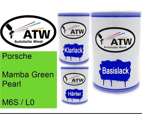 Porsche, Mamba Green Pearl, M6S / L0: 500ml Lackdose + 500ml Klarlack + 250ml Härter - Set, von ATW Autoteile West.